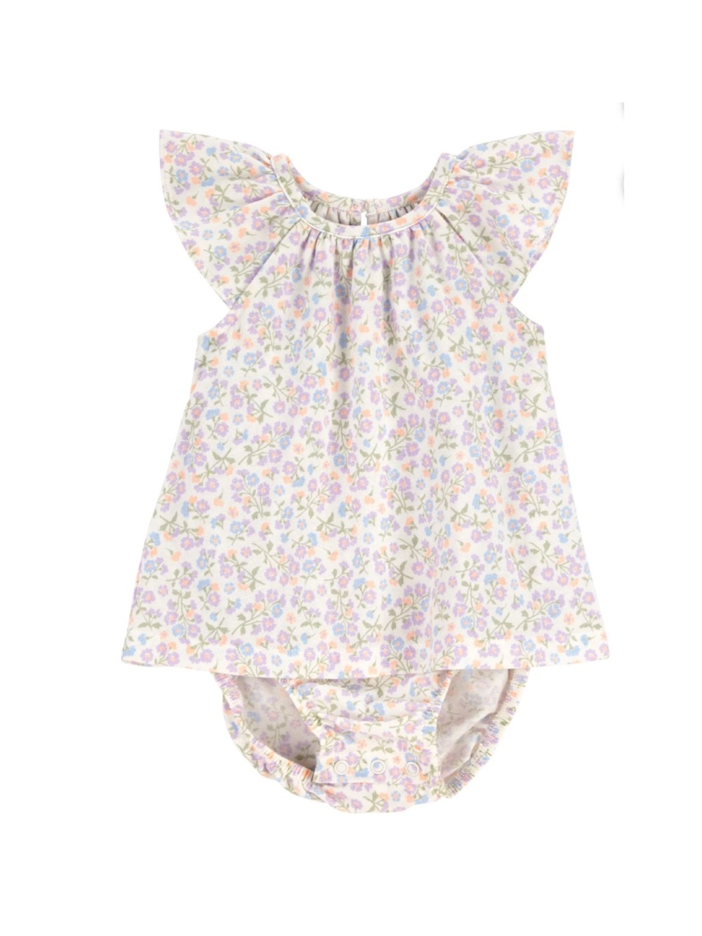 Carter's Pastel Floral Flutter Romper Dress Pink, Purple, Yellow - Picture 3 of 7